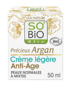 Précieux Argan Crème de Jour Légère Anti-Âge Bio - Peaux Normales à Mixte -50ml- So'Bio étic
